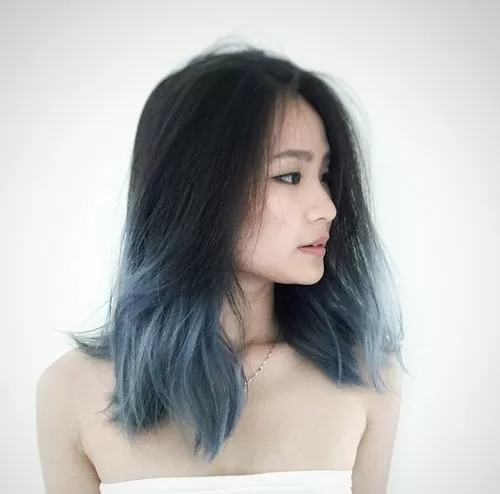 Blue Grey Ombre Blunt Cut
