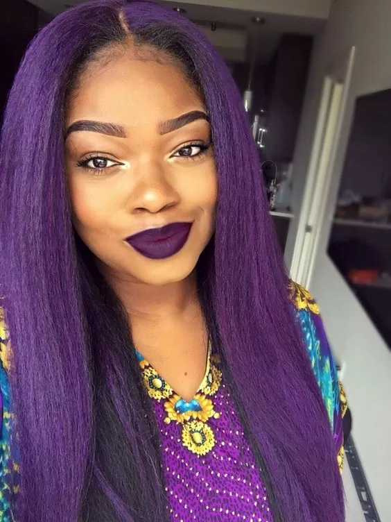 layered purple kinky straight style