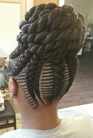 High bun braids and twists