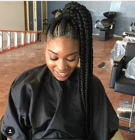 high ghana braid ponytail