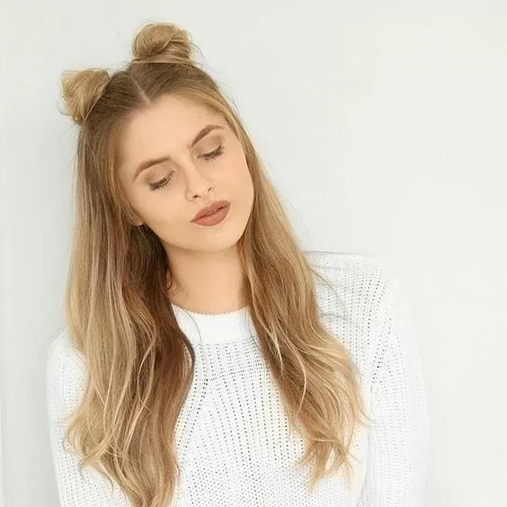 half up pigtail buns