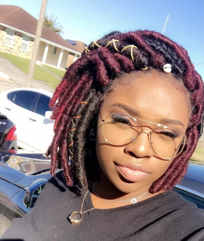 black and red faux locs bob