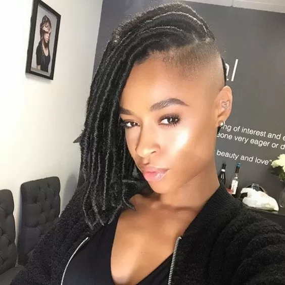 short faux locs with side shave