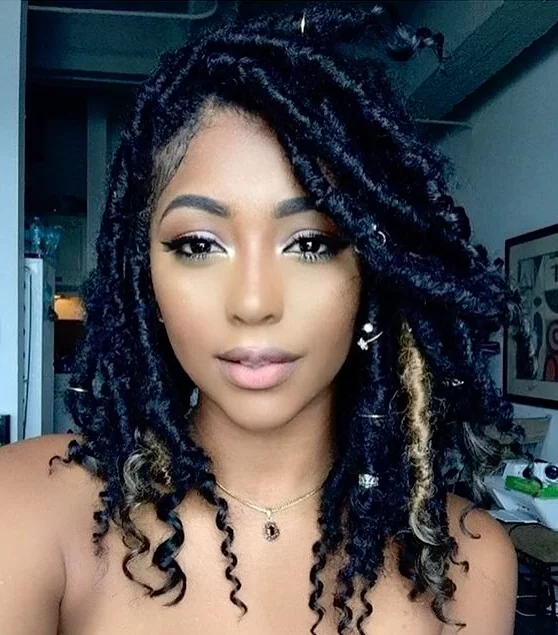 short goddess locs with blonde