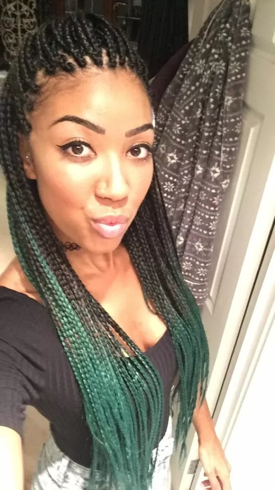 green ombre individual braids