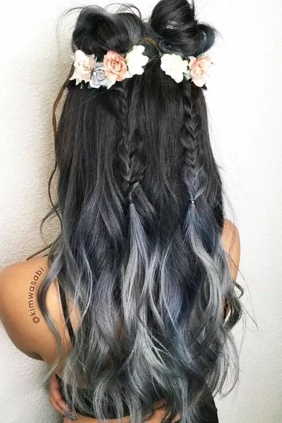Grey ombre pigtail braids