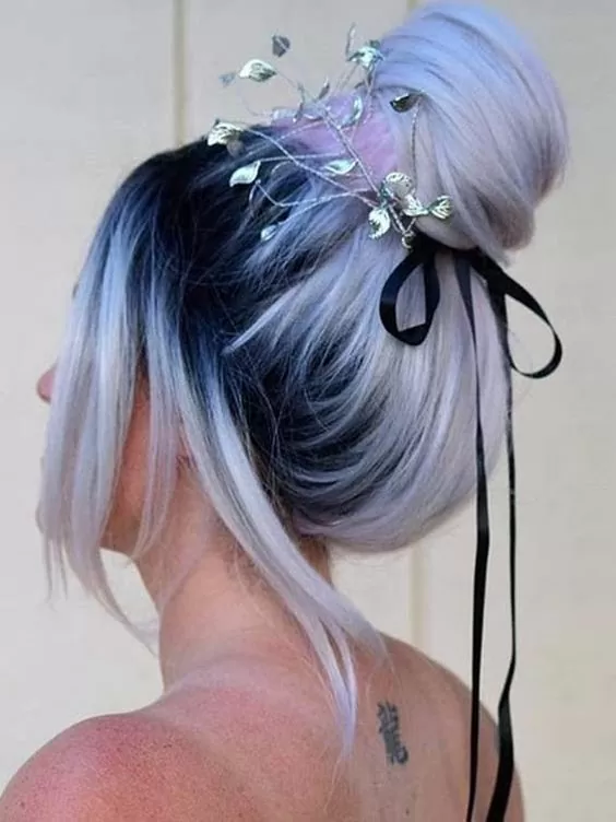 lilac top knot bun updo