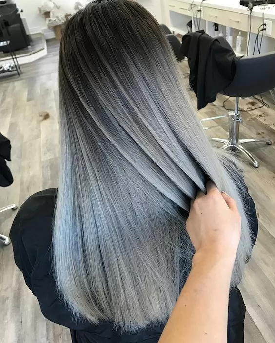 Cool Grey and Ice Blue Balayage