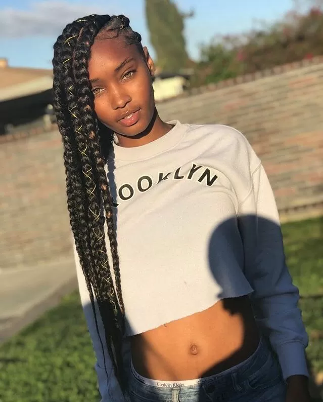 Chunky Side Part Embroidered Feed In Braid