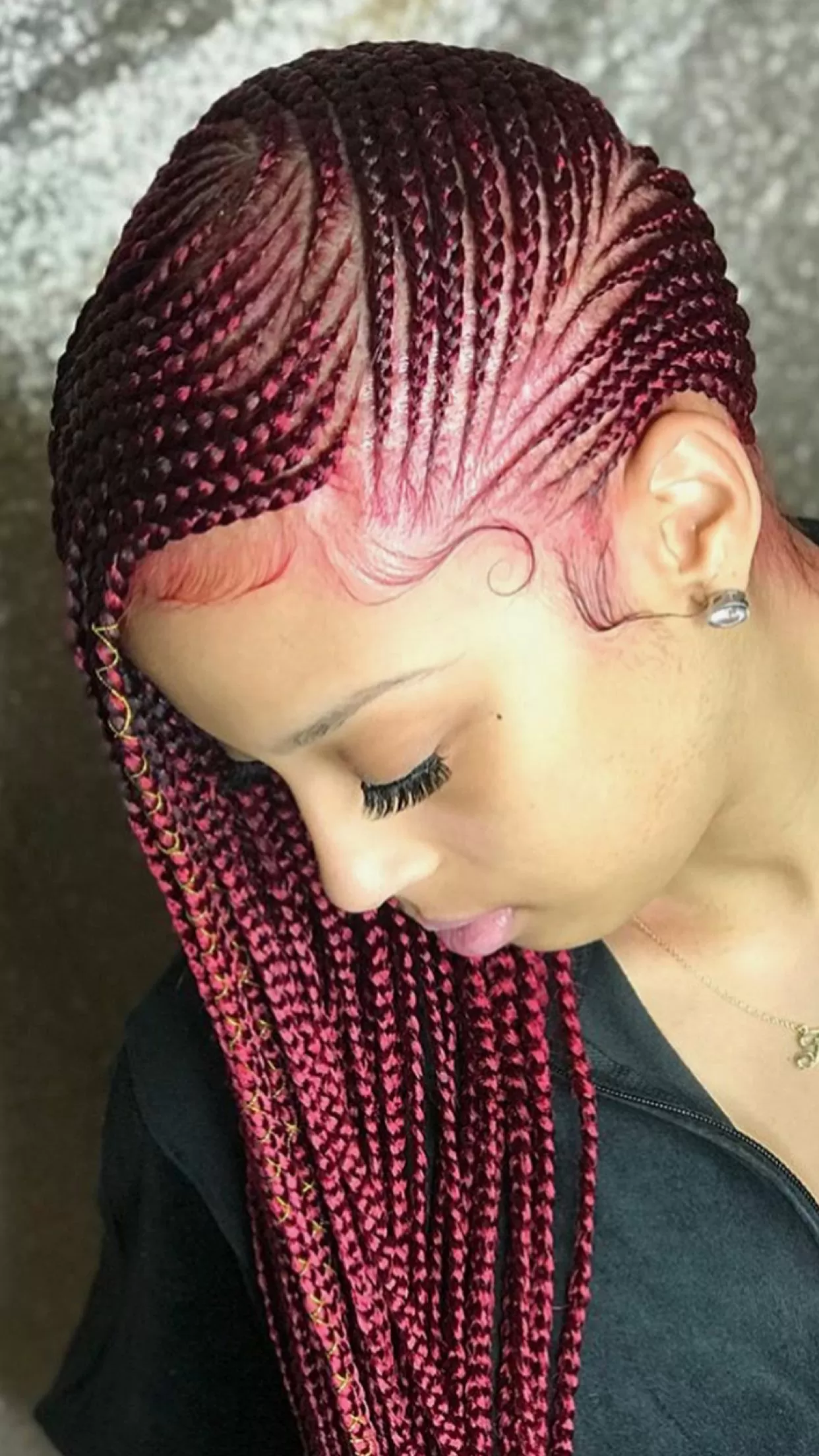 Full Red Feed In Braids
