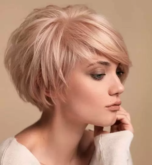 Blush Pink Bob with Bangs for Fine Hair