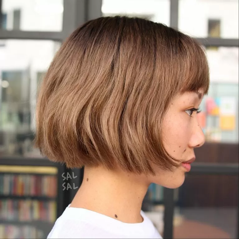 Cute Chocolate Blonde Bob with Bangs