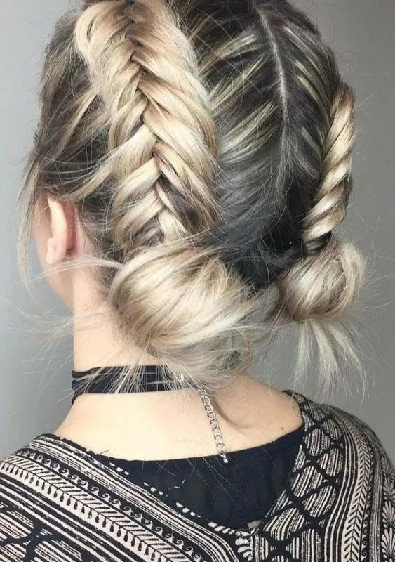 Double Fishtail Braids and Buns
