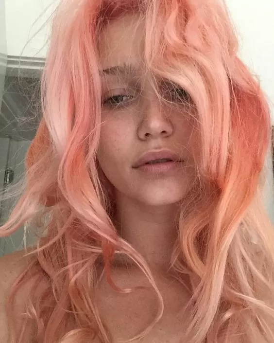Pastel Peach Hair in Beachy Waves