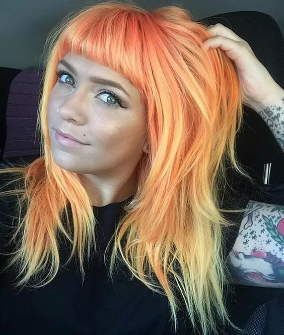 Blorange and Peach Hair with Bangs