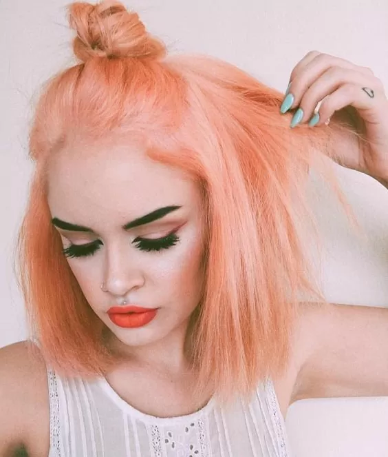 Blunt Peach Bob with Top Knot