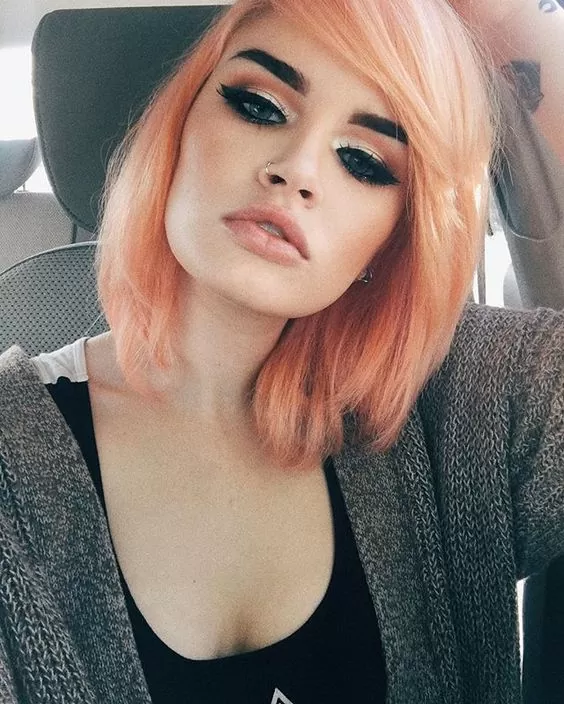 Light Peach Bob with Side-Swept Bangs