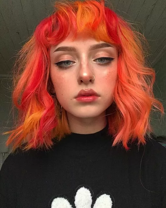 Multi-Tona Neon Peach Lob with Bangs