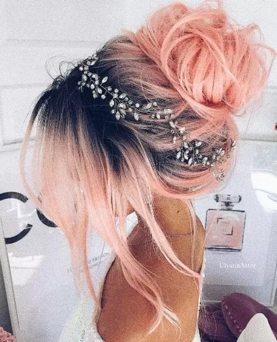 Peach Updo with Dark Roots