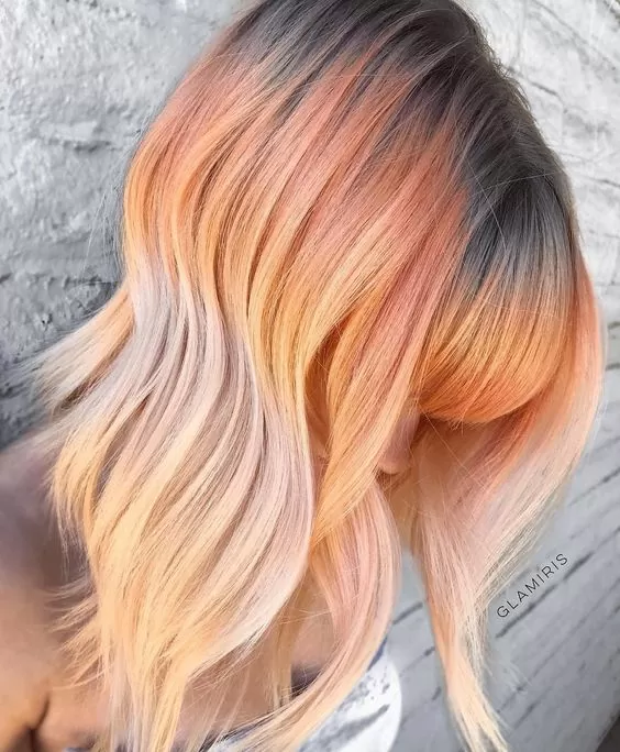 Smoky Peach Lob with Bangs