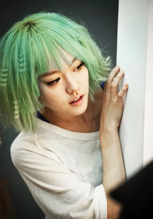 Choppy Green Bob with Bangs