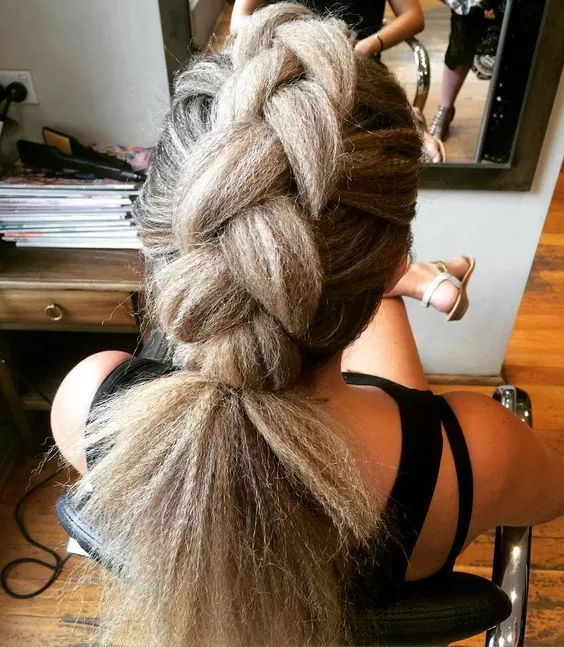 Fat Dutch Braid with Crimped Hair