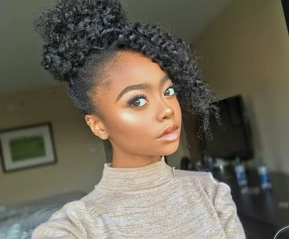 natural hair bun and bangs