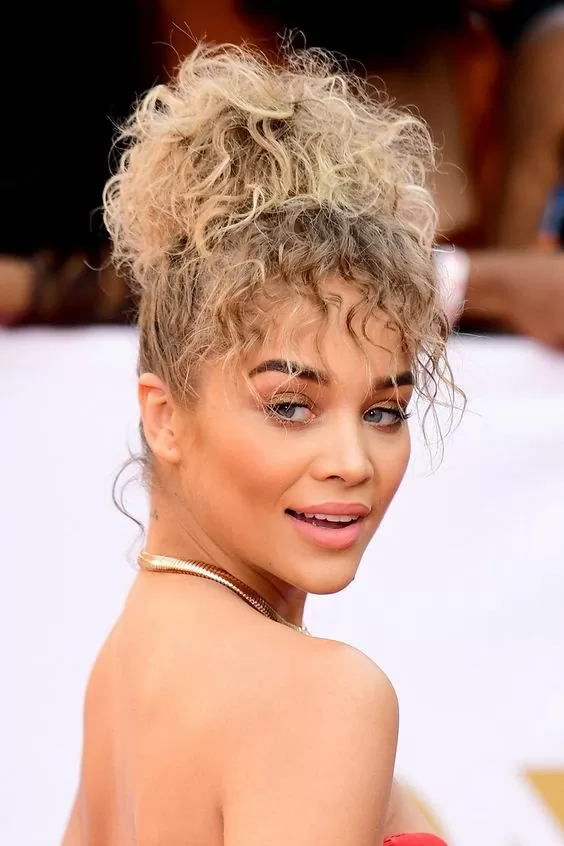 Curly Up-So with With Curly Wispy Bangs