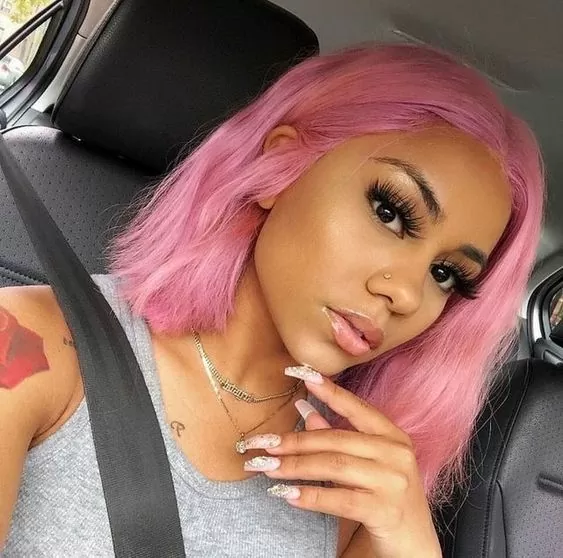 asymmetrical pink bob