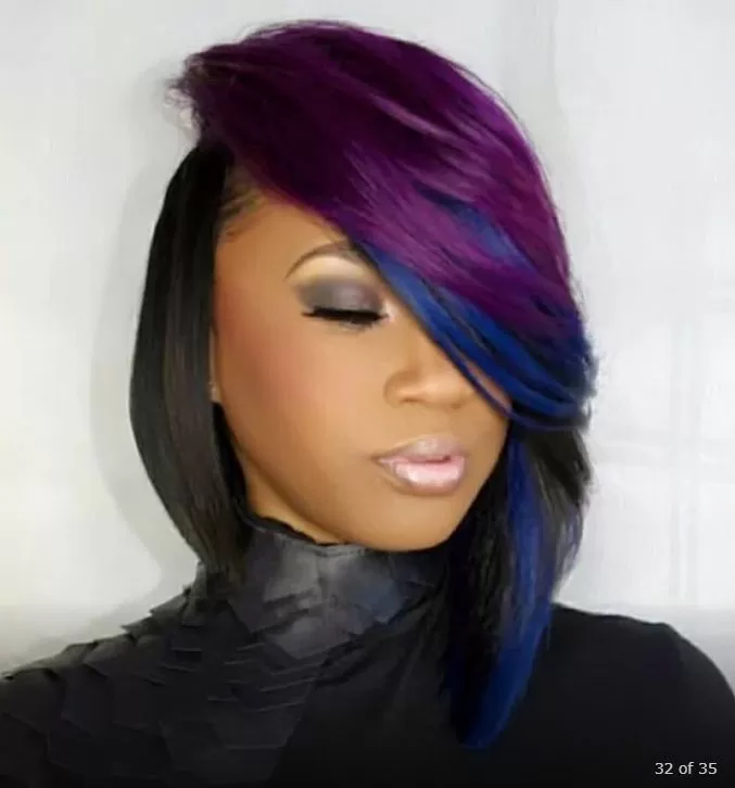 Blue orchid color sew in bob