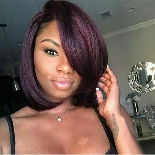 Burgundy sew in bob