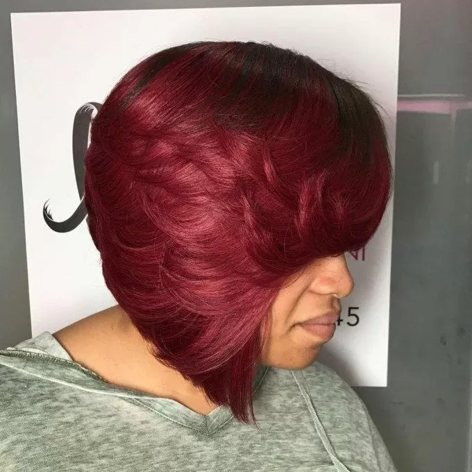 Deep red sew in bob