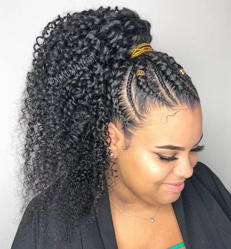 Full embroidery half braided ponytail with weave