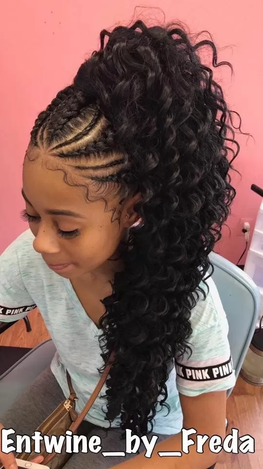 High top ponytail braided with weave