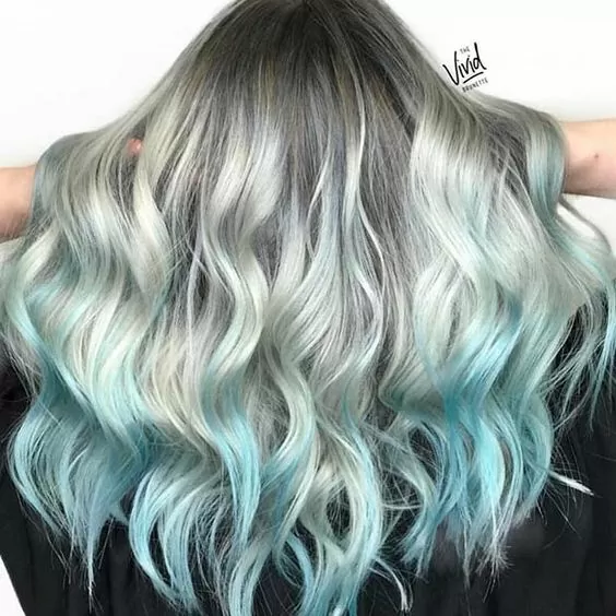 Powder Blue TIps on Ice White Hair