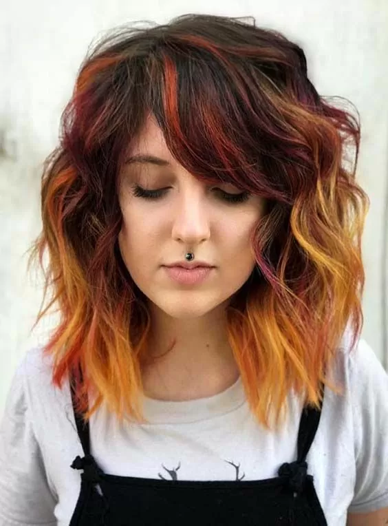 Fiery Layered Bob with Bangs