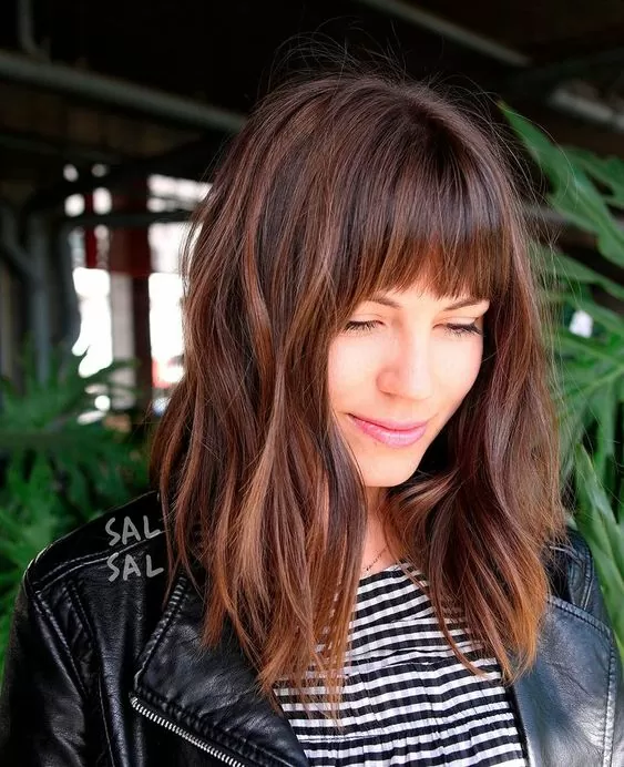Long Layered Bob with Full Bangs