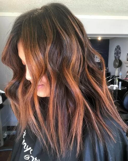 Partial Auburn Highlights in Dark Brown Hair