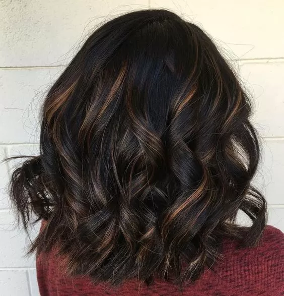 Partial Chestnut Highlights in Dark Chocolate Hair