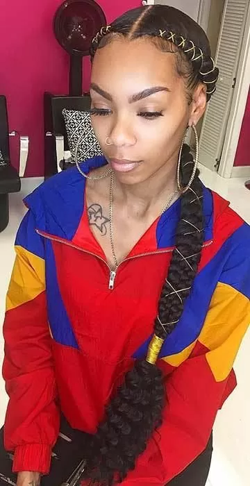 Threaded extra large french braid with weave