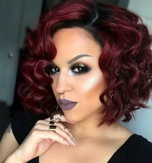 Tight waves burgundy sew in bob