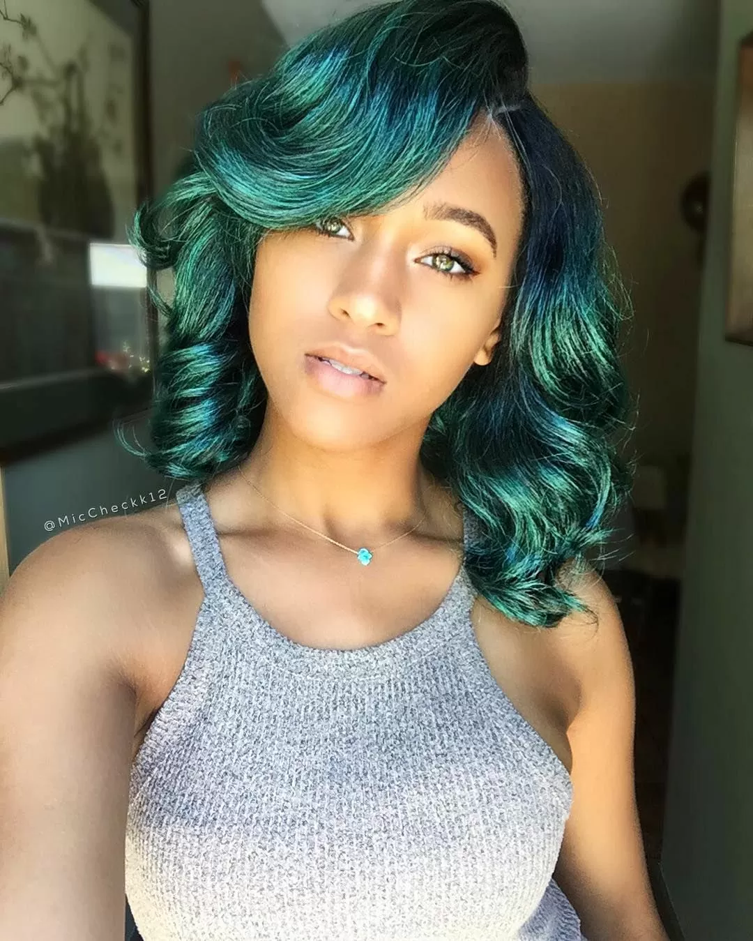 Venom green sew in bob