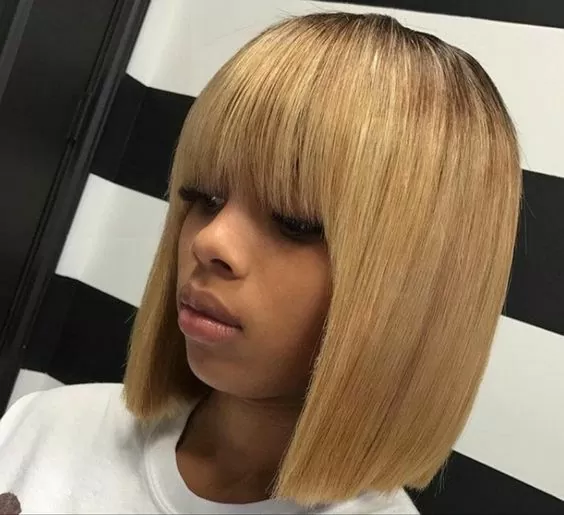 blonde sew in with bangs