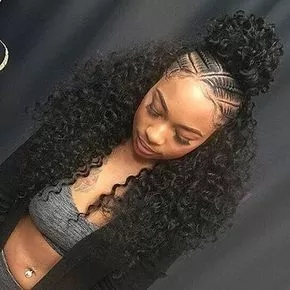 half bun braided crown with weave