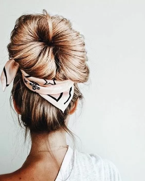 giant sock bun with bandana
