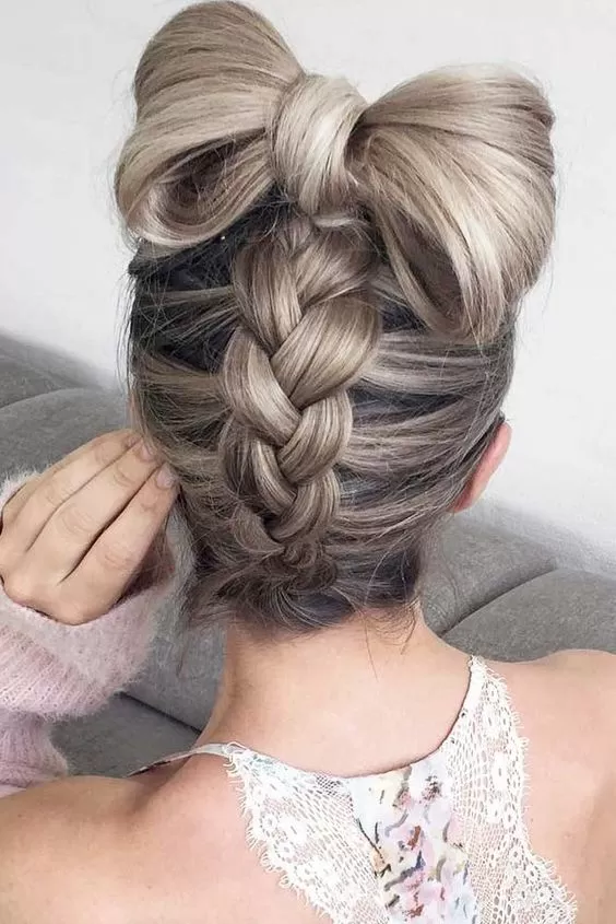 upsidedown braid with hair bow