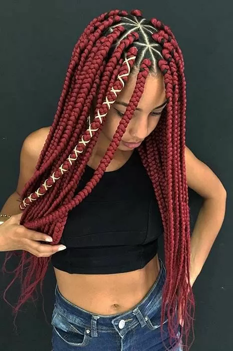 Bright Red Triangle Box Braids