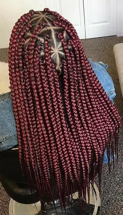 Burgundy triangle box braids