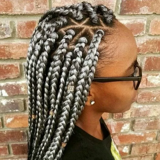 Silver triangle box braids