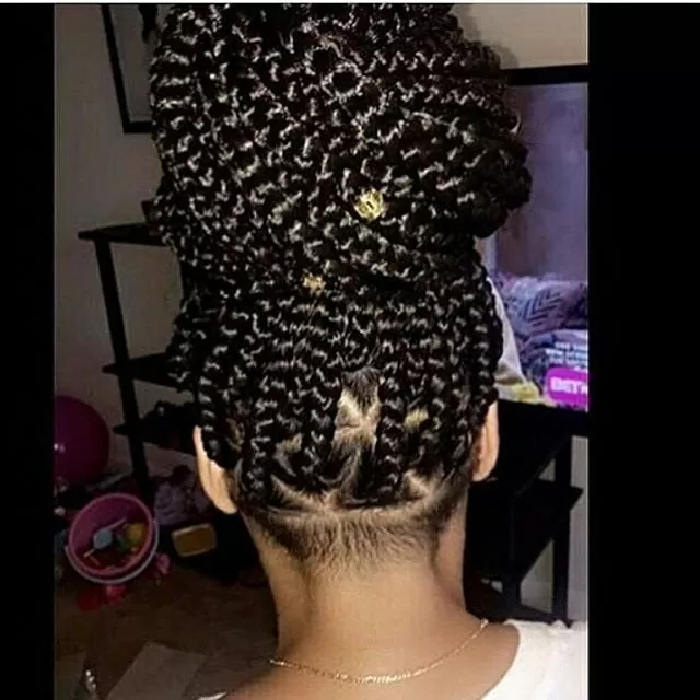 Triangle Box Braid in a top bun